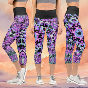 Hex Mandala Purple Pink and Blue Capri Leggings
