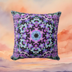 Hex Mandala Purple Pink and Blue Cushion