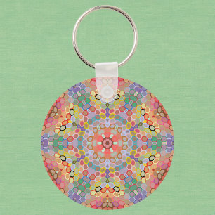 Hex Mandala Rainbow Key Ring