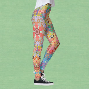 Hex Mandala Rainbow Leggings