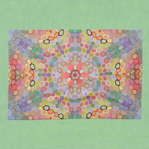 Hex Mandala Rainbow Tea Towel
