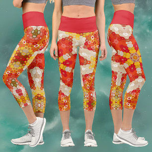 Hex Mandala Red and Yellow Capri Leggings