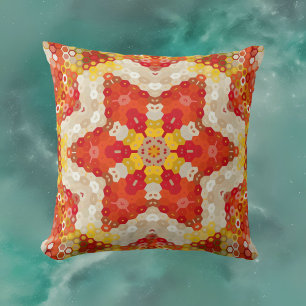 Hex Mandala Red and Yellow Cushion