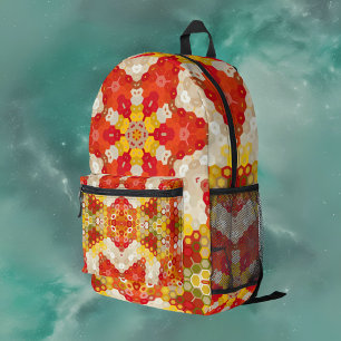 Hex Mandala Red and Yellow Printed Backpack
