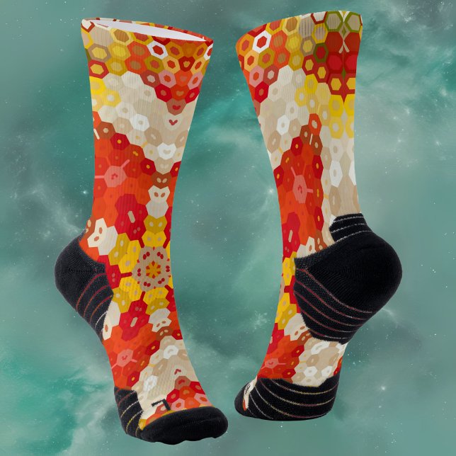 Hex Mandala Red and Yellow Socks (Creator Uploaded)