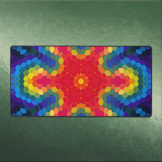 Hex Mandala Red Yellow and Blue Desk Mat