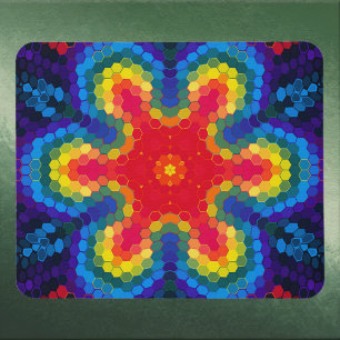 Hex Mandala Red Yellow and Blue Mouse Mat