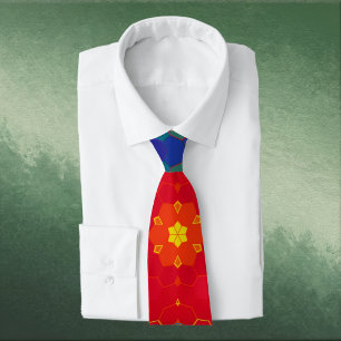 Hex Mandala Red Yellow and Blue Tie