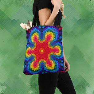 Hex Mandala Red Yellow and Blue Tote Bag