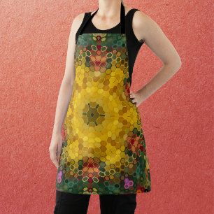 Hex Mandala Yellow Green and Orange Apron