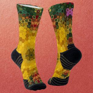 Hex Mandala Yellow Green and Orange Socks