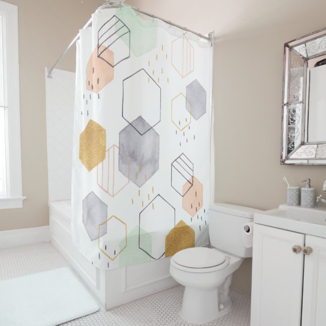 Hex Scatter Shower Curtain (In Situ)