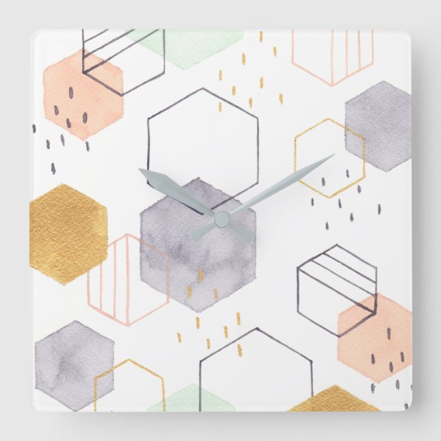 Hex Scatter Square Wall Clock (Front)