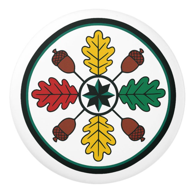 Hex Sign Pennsylvania Dutch Oak Leaf Ceramic Knob (Front)