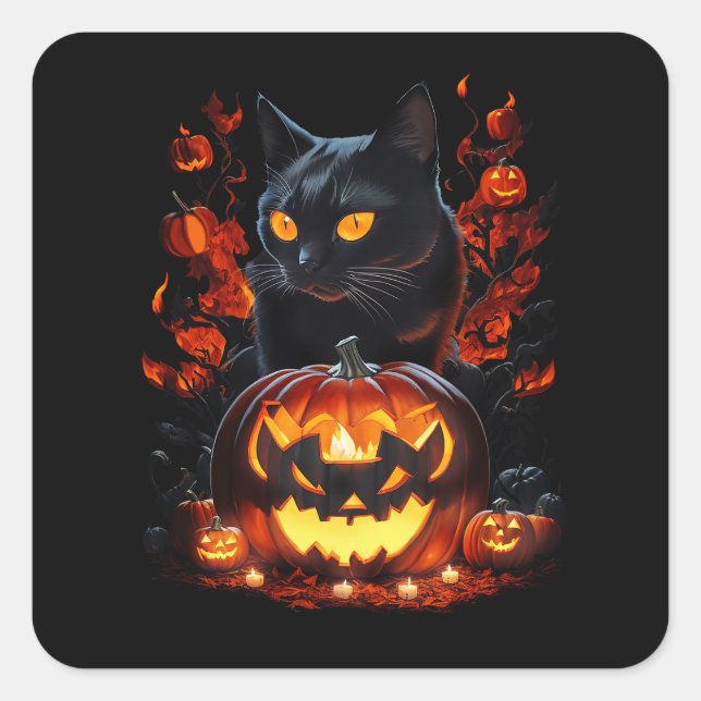 Hex, the Halloween black cat T-shirt Square Sticker (Front)