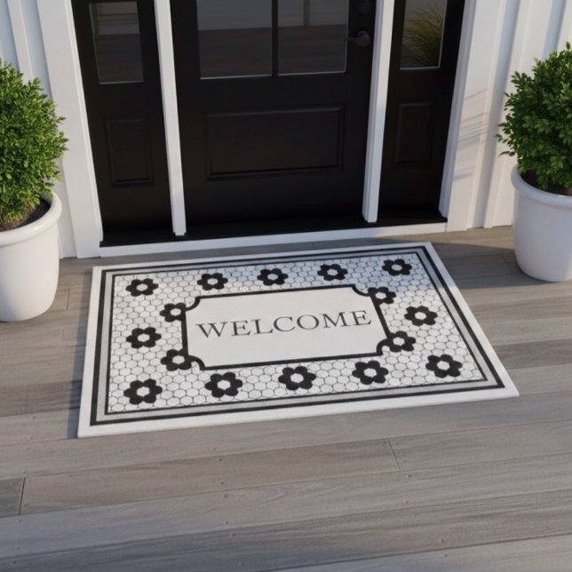 Hex tile design green grey welcome doormat (Creator Uploaded)