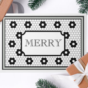Hex tile design green Merry Christmas Doormat