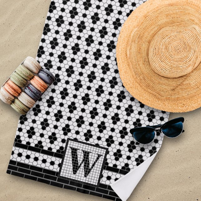 Hex Tile Print Monogram Beach Towel (Creator Uploaded)