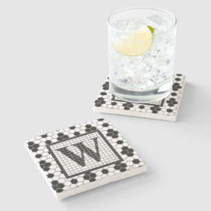 Hex Tile Print Monogram Coasters