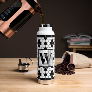 Hex Tile Print Monogram Travel Mug Water Bottle