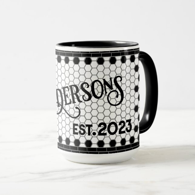 Hex Tile Print Personalised Mug (Front Right)