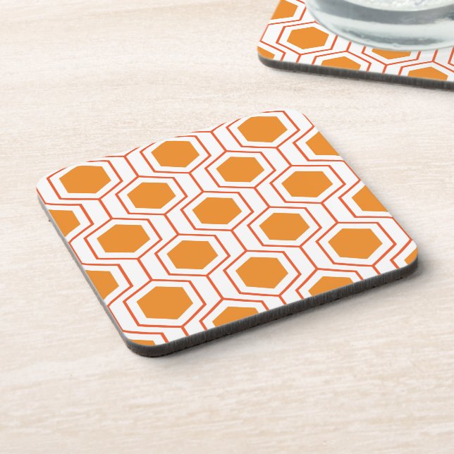 Hexagon abstract geometrical pattern in orange and coaster (Left Side)