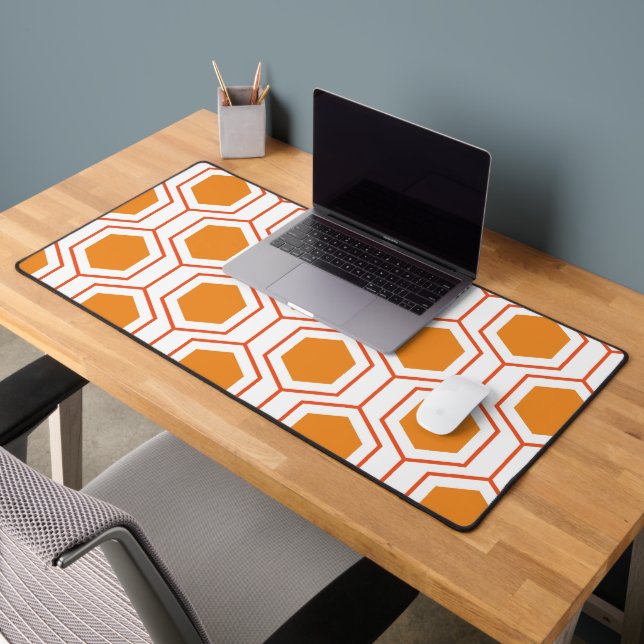 Hexagon abstract geometrical pattern in orange and desk mat (Office 2)