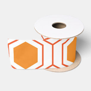 Hexagon abstract geometrical pattern in orange and satin ribbon