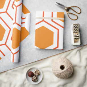 Hexagon abstract geometrical pattern in orange and wrapping paper