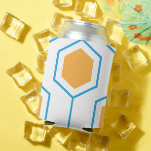 Hexagon abstract geometrical pattern in orange blu can cooler