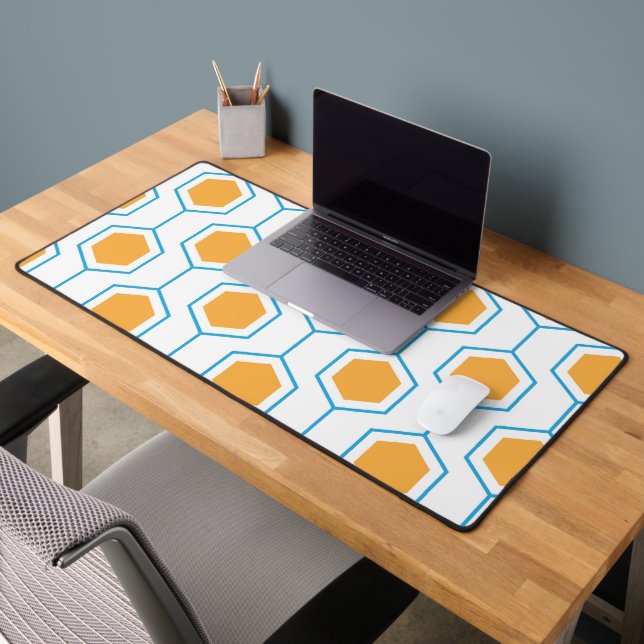 Hexagon abstract geometrical pattern in orange blu desk mat (Office 2)