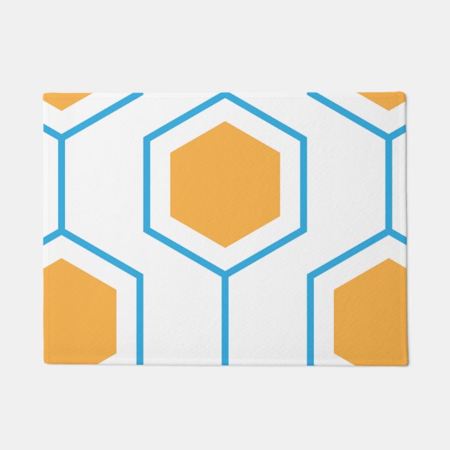 Hexagon abstract geometrical pattern in orange blu doormat (Front)