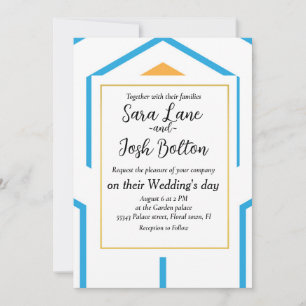 Hexagon abstract geometrical pattern in orange blu invitation