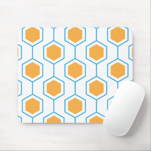 Hexagon abstract geometrical pattern in orange blu mouse mat