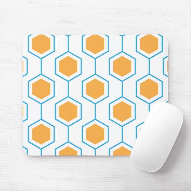 Hexagon abstract geometrical pattern in orange blu mouse mat (With Mouse)