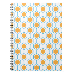 Hexagon abstract geometrical pattern in orange blu notebook