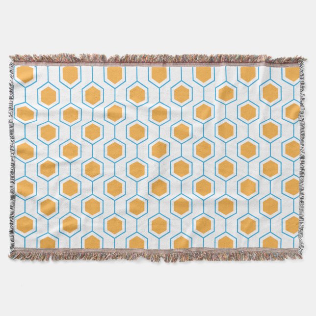 Hexagon abstract geometrical pattern in orange blu throw blanket (Front)