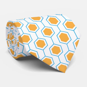 Hexagon abstract geometrical pattern in orange blu tie
