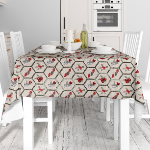 Hexagon and plant motifs tablecloth