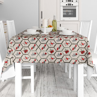 Hexagon and plant motifs tablecloth