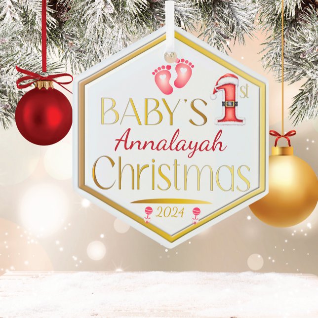 Hexagon Baby 1st Christmas Personalised Keepsake | Glass Tree Decoration (Creator Uploaded)
