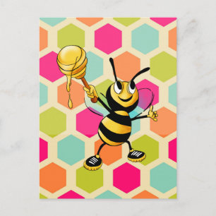 Hexagon Background with Honey Bee Postcard