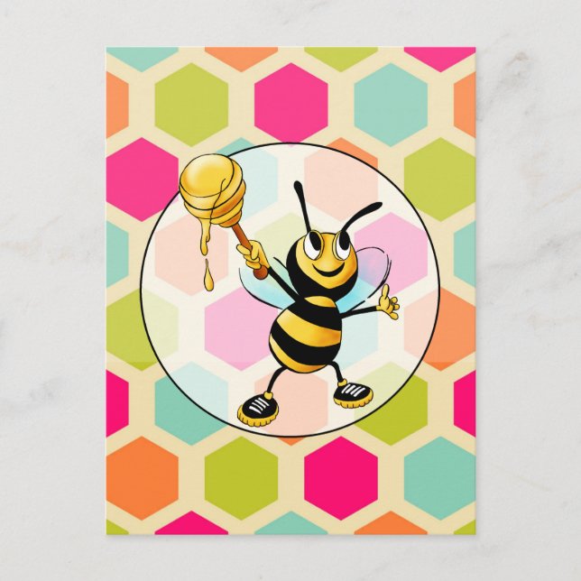 Hexagon Background with Honey Bee Postcard (Front)