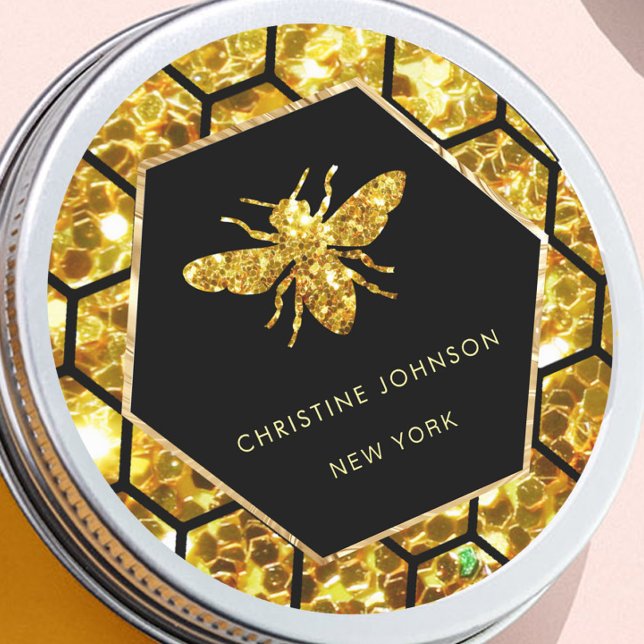 hexagon bee logo on black classic round sticker (Creator Uploaded)