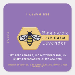 HEXAGON Beeswax Lavender LIP BALM with BEE Square Sticker