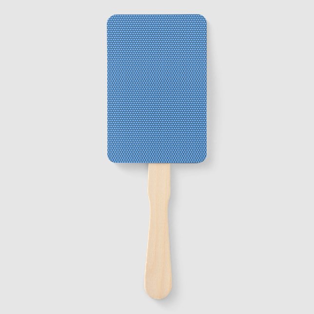 Hexagon Blue Black Pattern Hand Fan (Front)