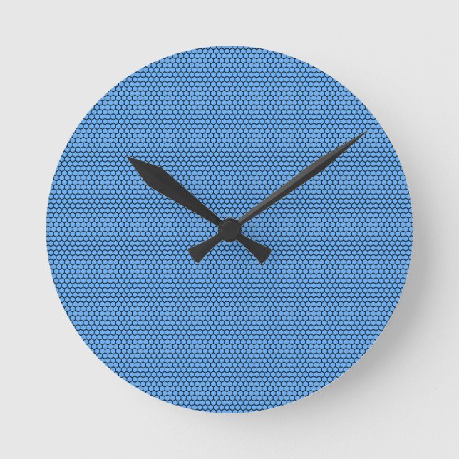 Hexagon Blue Black Pattern Round Clock (Front)