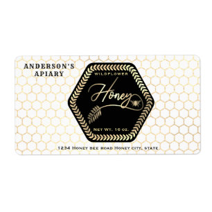 Hexagon branch gold bee honey jar square sticker