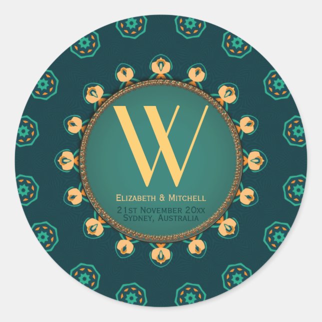 Hexagon Circle Monogram Classic Round Sticker (Front)