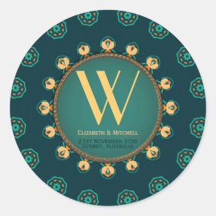 Hexagon Circle Monogram Classic Round Sticker
